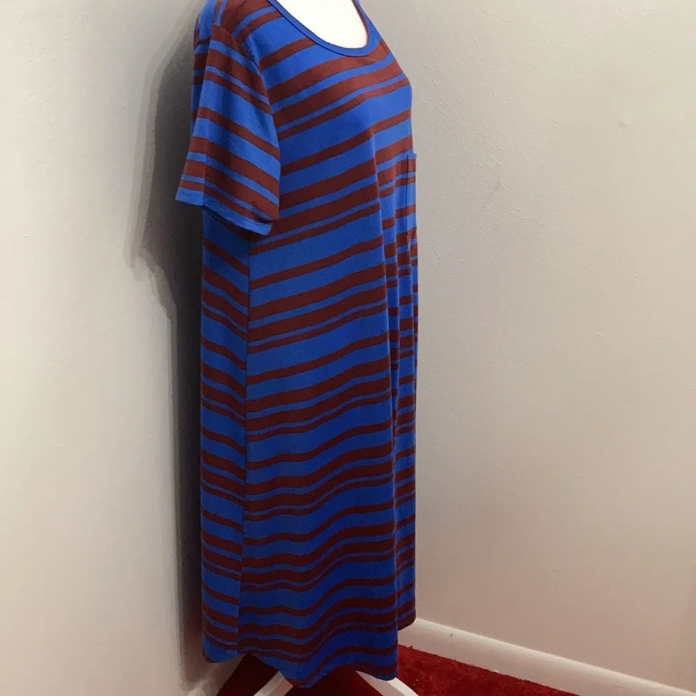 EC LulaRoe Blue & Maroon Striped Dress Size XL - Picture 4 of 12